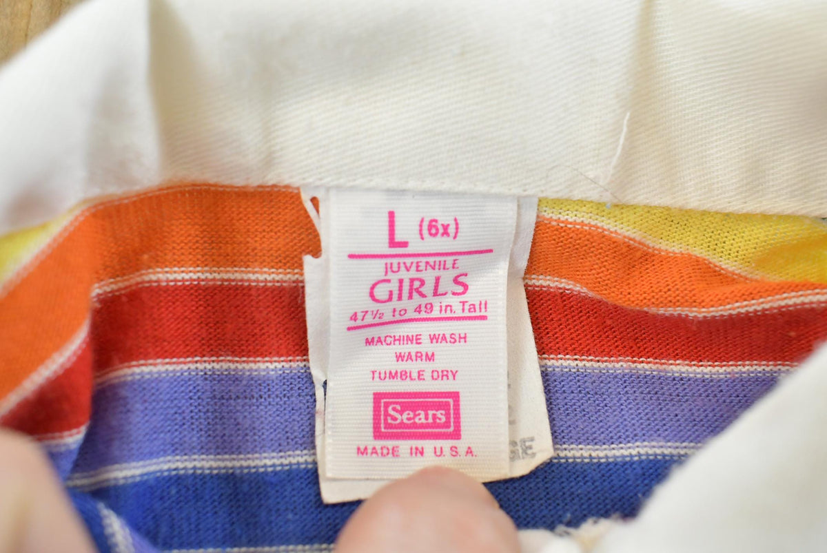 Vintage 1980s Sears Striped Rugby Polo Collared Sweatshirt Youth 6 from propervintagecanada