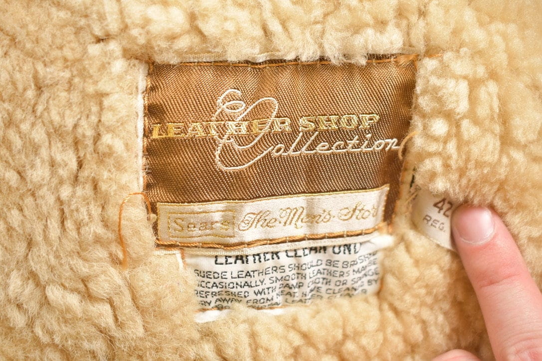 Vintage 1980s Sears The Leather Shearling Jacket Men's Large from propervintagecanada