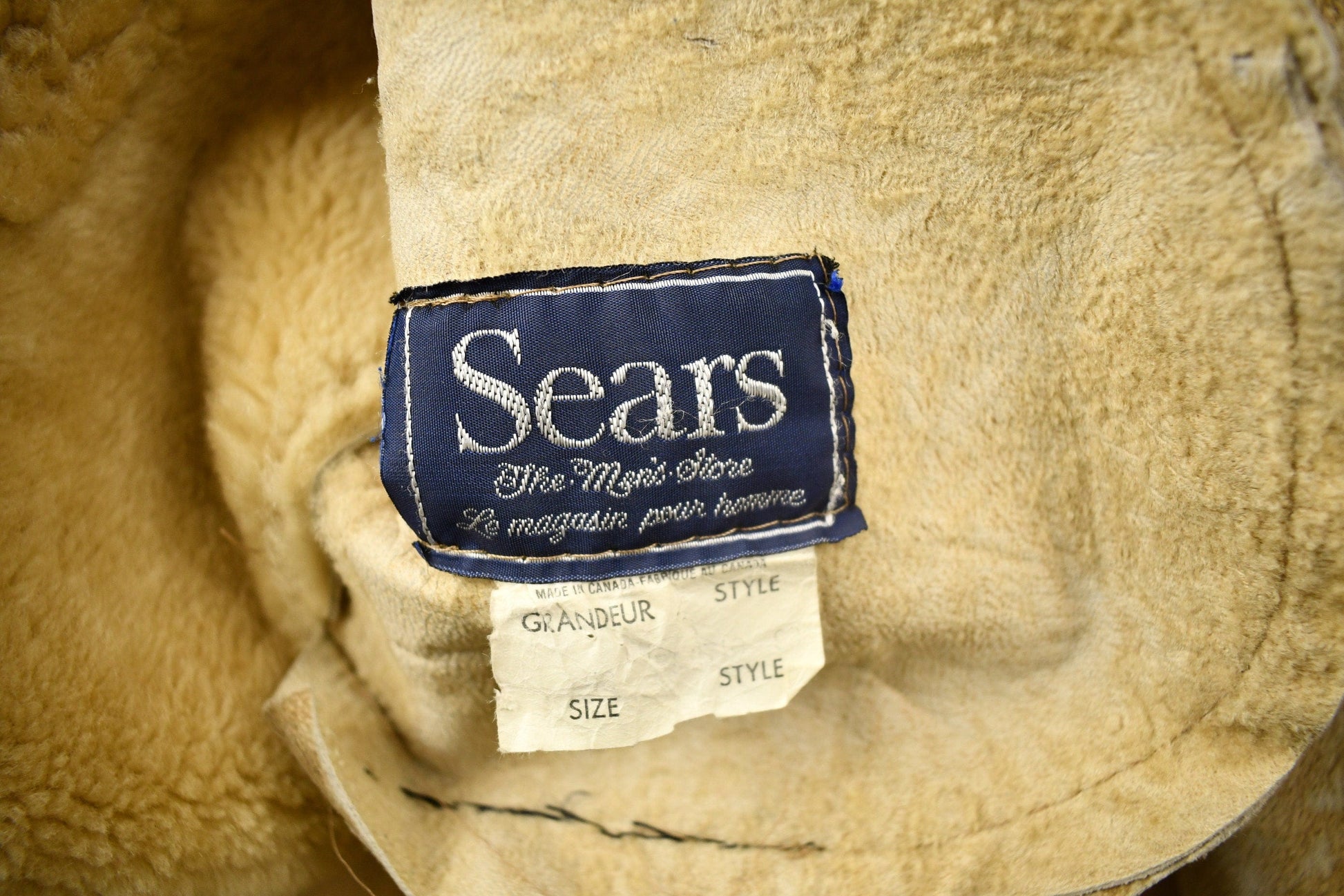 Vintage 1980s Sears The Mens Store Shearling Jacket Men's Large from propervintagecanada