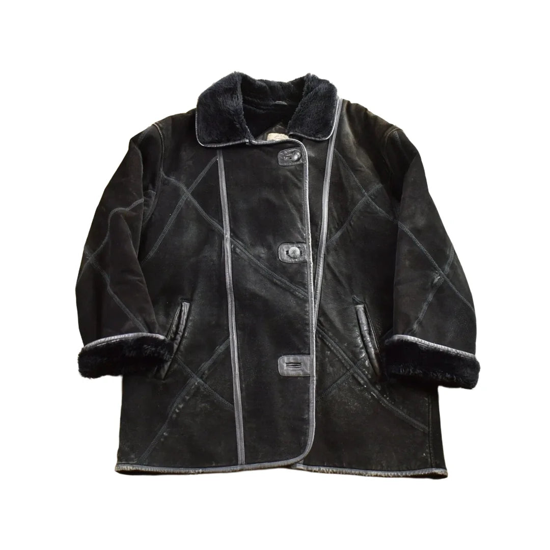 Vintage 1980s Sequence Authentic Black Shearling Fur Jacket from propervintagecanada