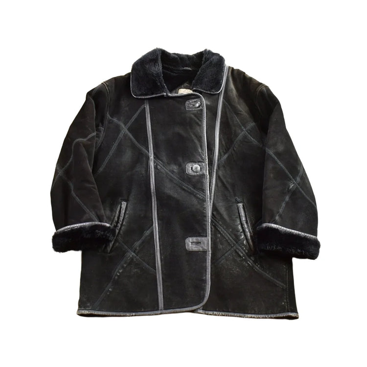 Vintage 1980s Sequence Authentic Black Shearling Fur Jacket from propervintagecanada