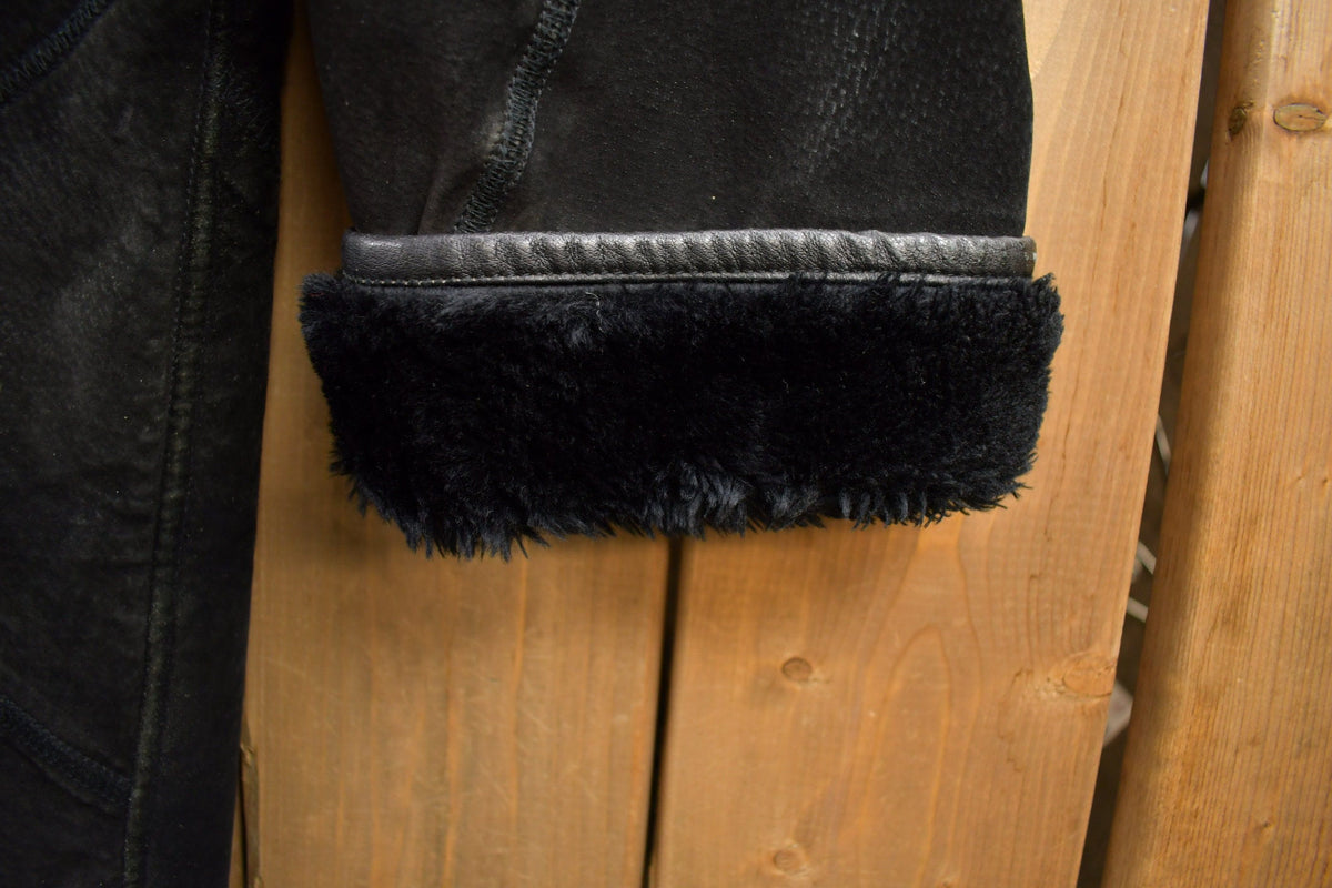 Vintage 1980s Sequence Authentic Black Shearling Fur Jacket from propervintagecanada