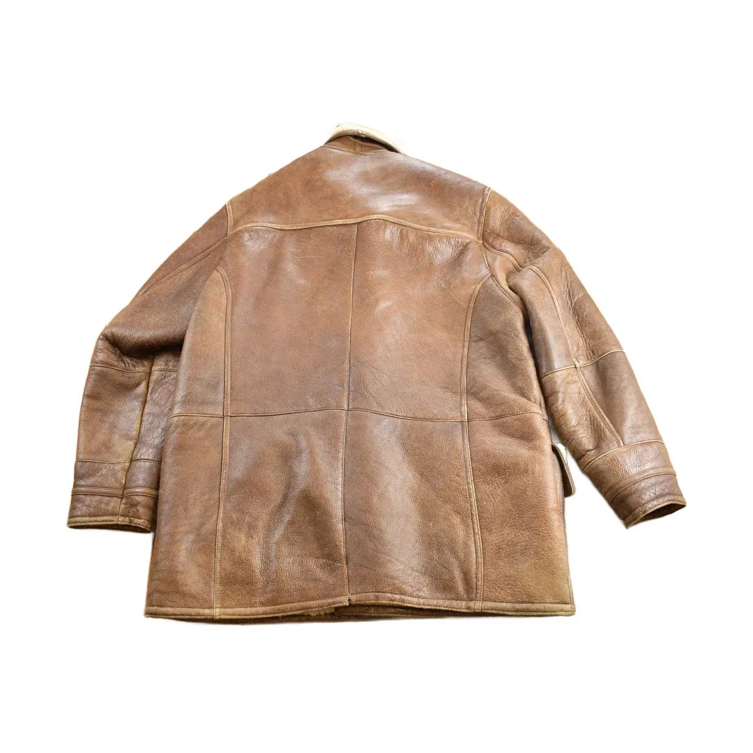 Vintage 1980s Shearling Leather Coat Size 52 from propervintagecanada