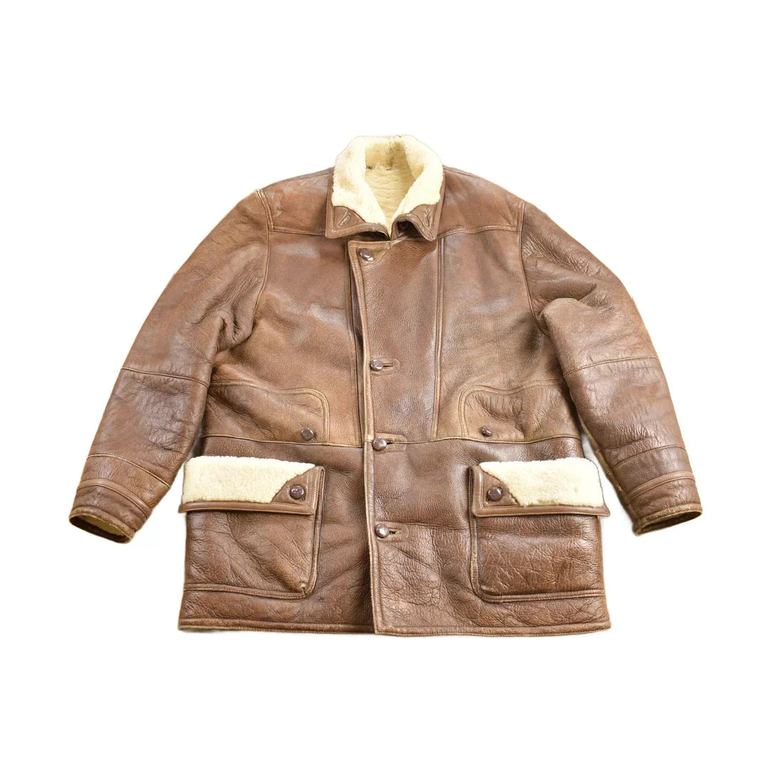 Vintage 1980s Shearling Leather Coat Size 52 from propervintagecanada