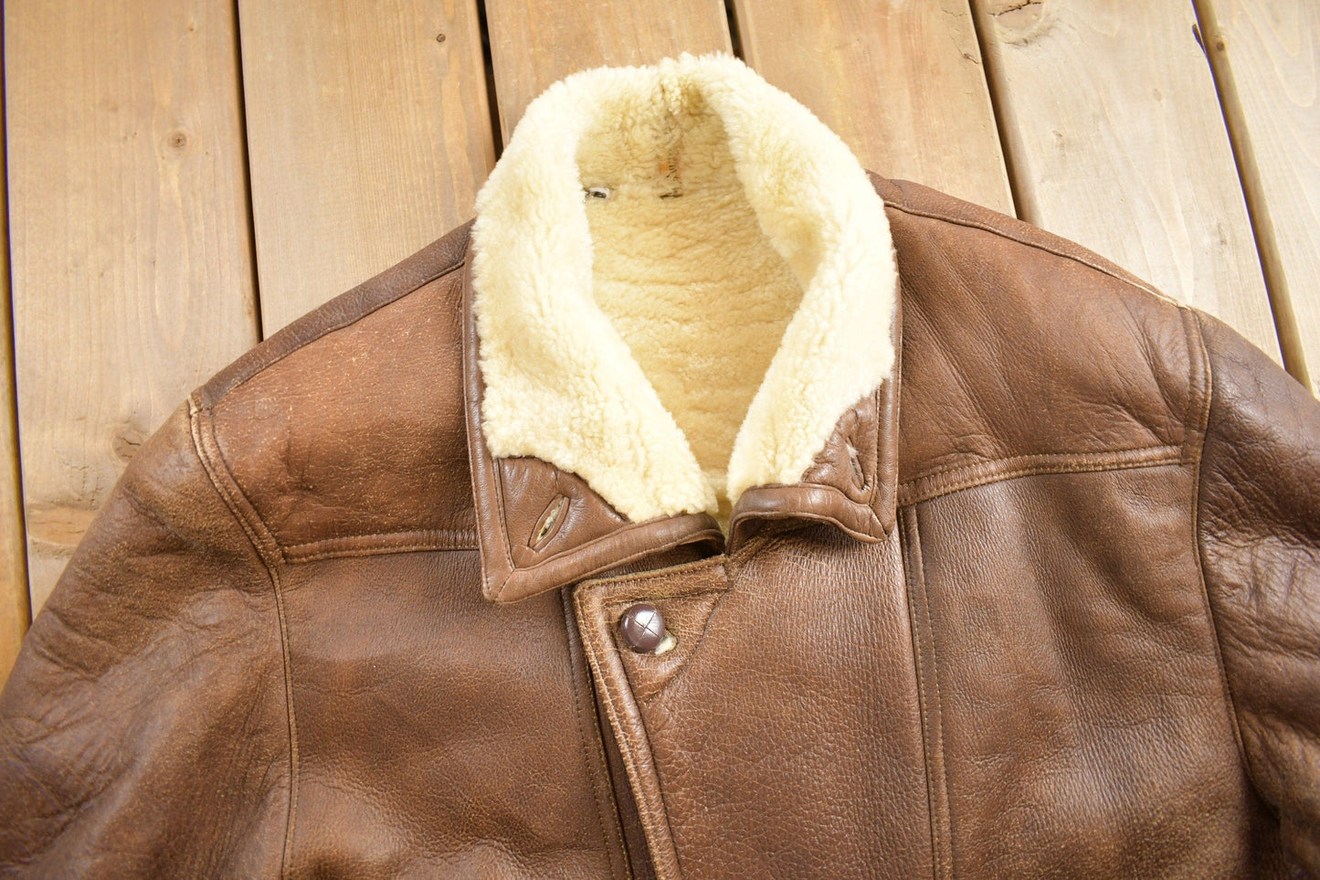 Vintage 1980s Shearling Leather Coat Size 52 from propervintagecanada