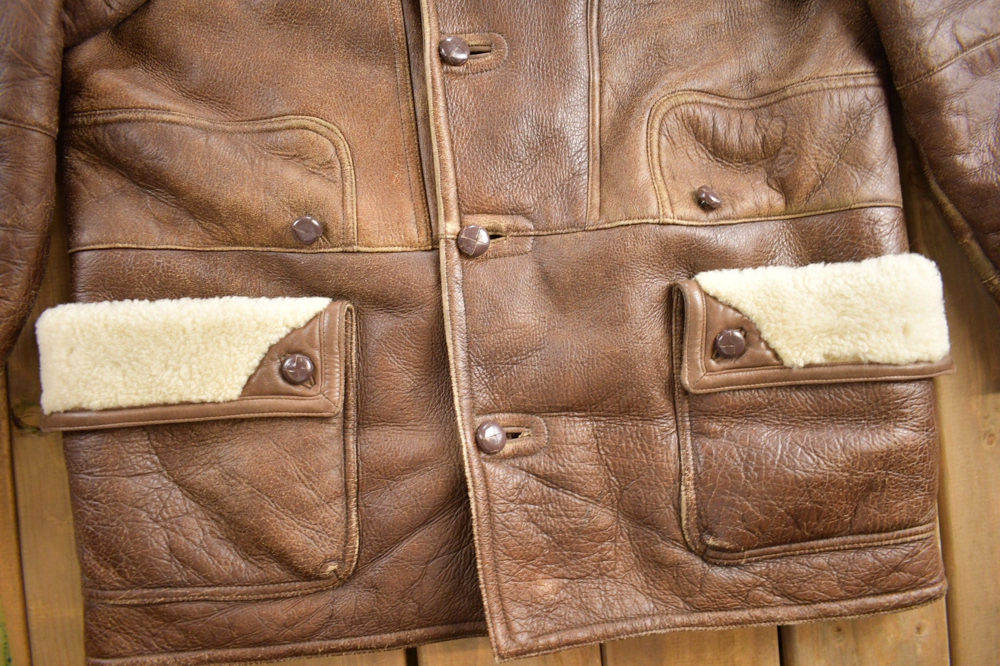 Vintage 1980s Shearling Leather Coat Size 52 from propervintagecanada