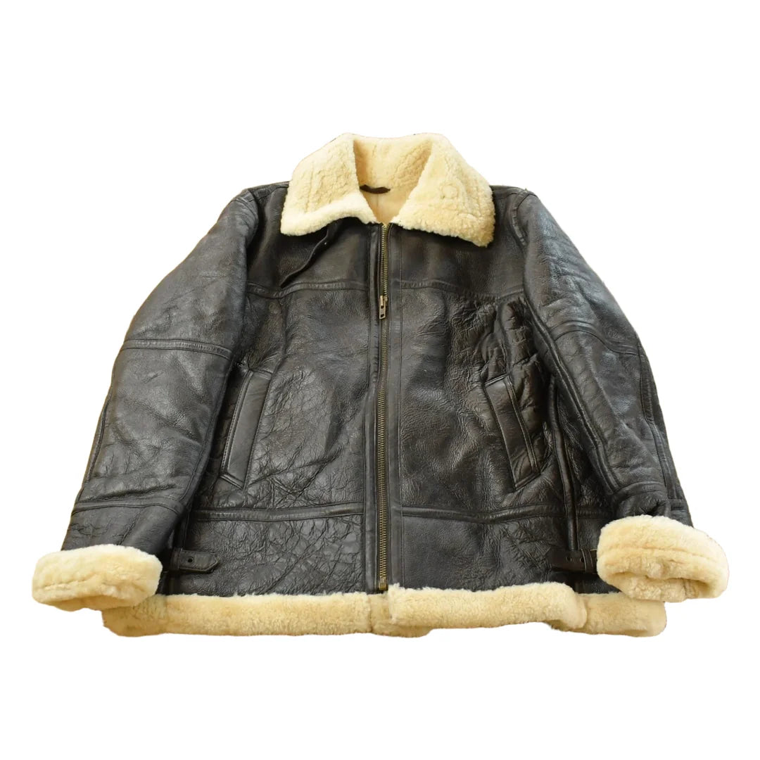 Vintage 1980s Shearling Leather Fur Jacket Men's 2XL from propervintagecanada