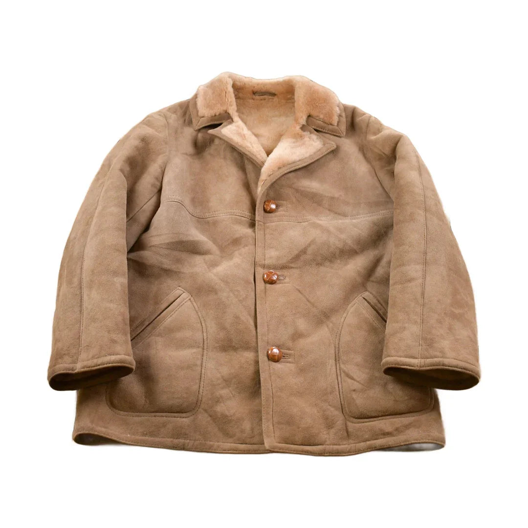 Vintage 1980s Shearling Leather Jacket Men's Large from propervintagecanada