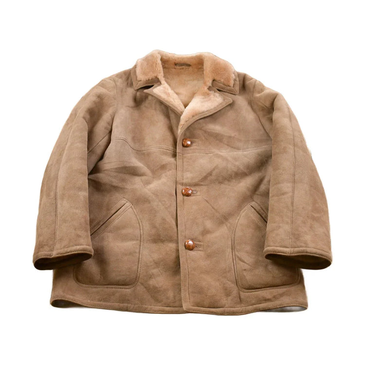 Vintage 1980s Shearling Leather Jacket Men's Large from propervintagecanada