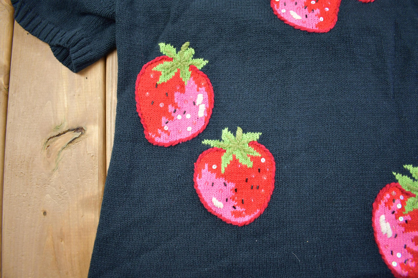 Vintage 1980s Short Sleeve Strawberry Cute Knit Crewneck Sweater Men's M from propervintagecanada