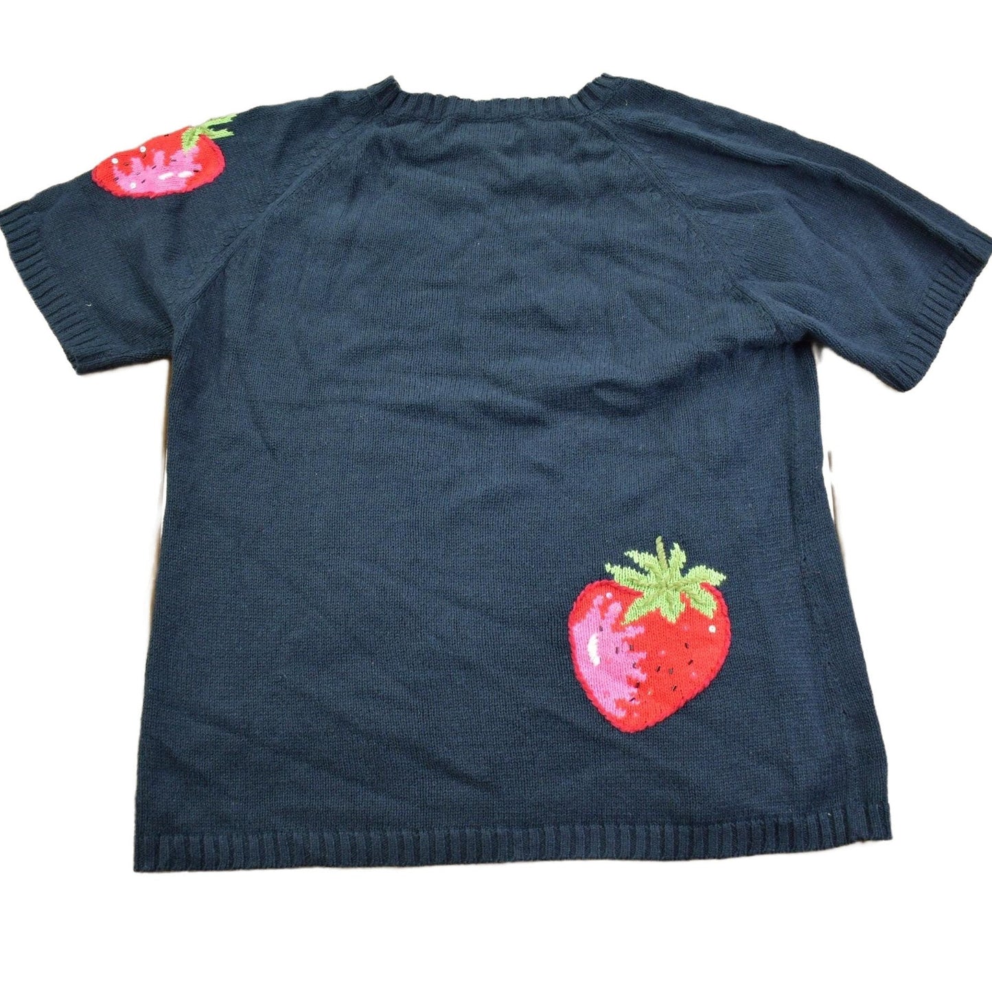 Vintage 1980s Short Sleeve Strawberry Cute Knit Crewneck Sweater Men's M from propervintagecanada