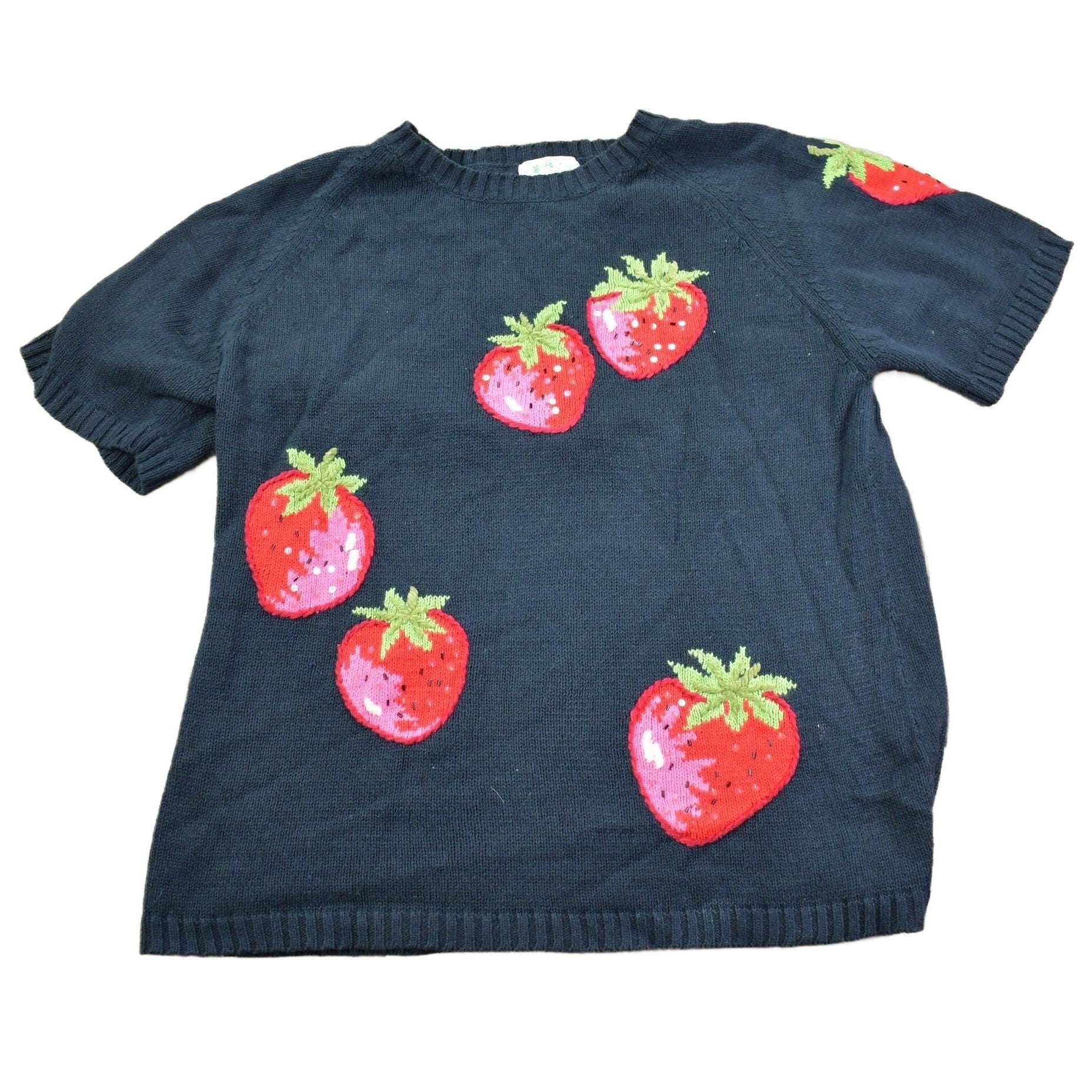 Vintage 1980s Short Sleeve Strawberry Cute Knit Crewneck Sweater Men's M from propervintagecanada