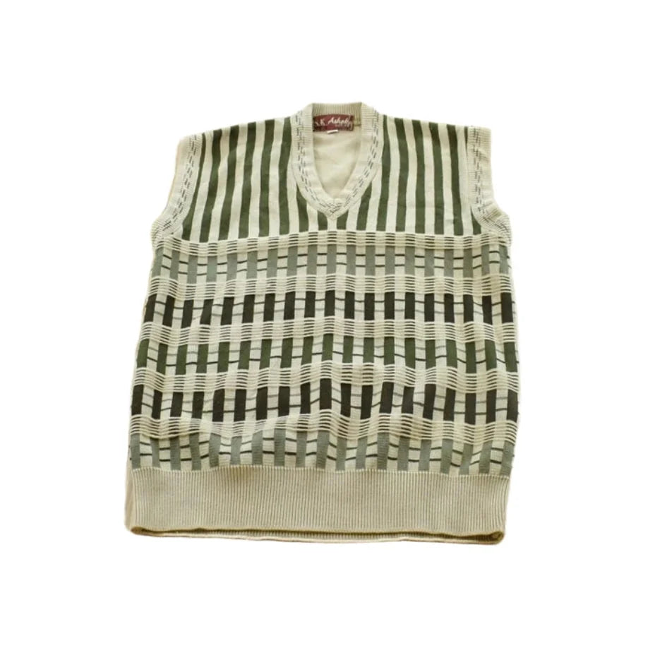 Vintage 1980s SK Ashoka Striped Knit V Neck Sweater Vest Men's S / 80s Abstract Pattern 3D Knitted Sweatshirt / Streetwear from propervintagecanada