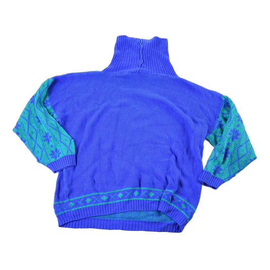 Vintage 1980s Skiing Snowflake AOP Knit Abstract Pattern Turtleneck Sweater Womens L from propervintagecanada