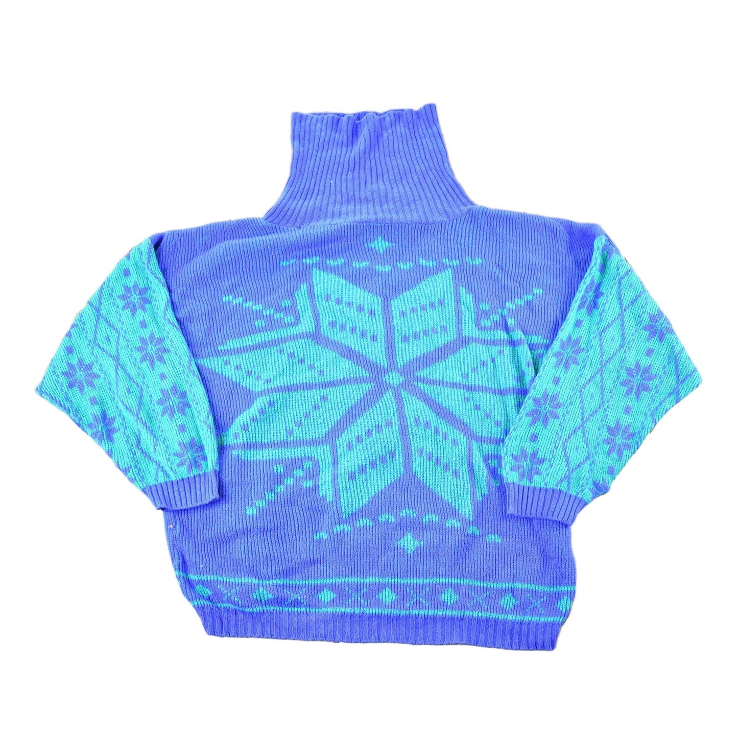 Vintage 1980s Skiing Snowflake AOP Knit Abstract Pattern Turtleneck Sweater Womens L from propervintagecanada