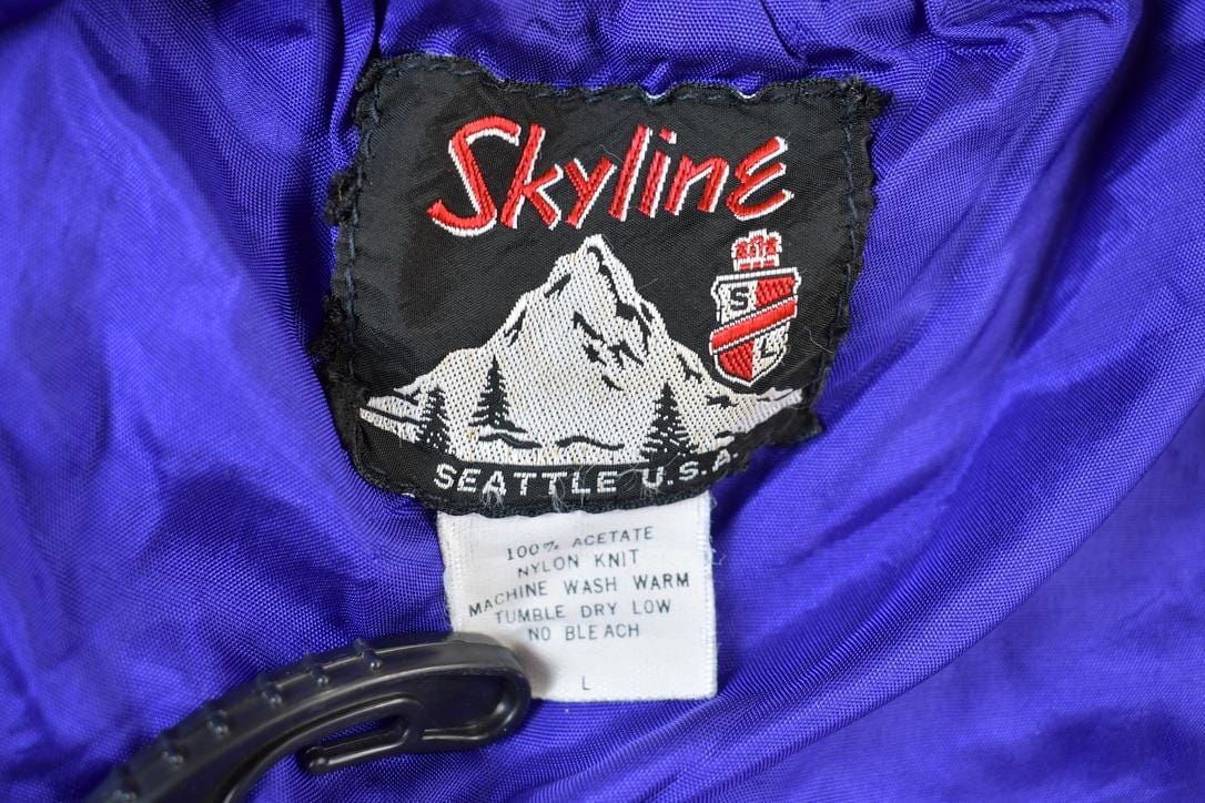 Vintage 1980s Skyline Blank Satin Varsity Jacket Men's Large from propervintagecanada