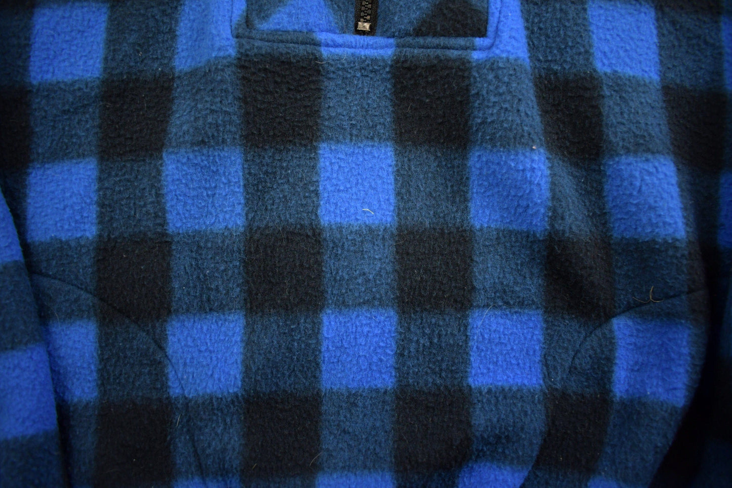 Vintage 1980s St. Johns Bay Blue Buffalo Plaid Fleece Sweater Made In Canada from propervintagecanada