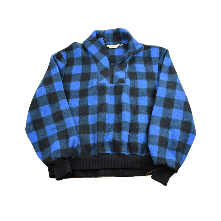 Vintage 1980s St. Johns Bay Blue Buffalo Plaid Fleece Sweater Made In Canada from propervintagecanada