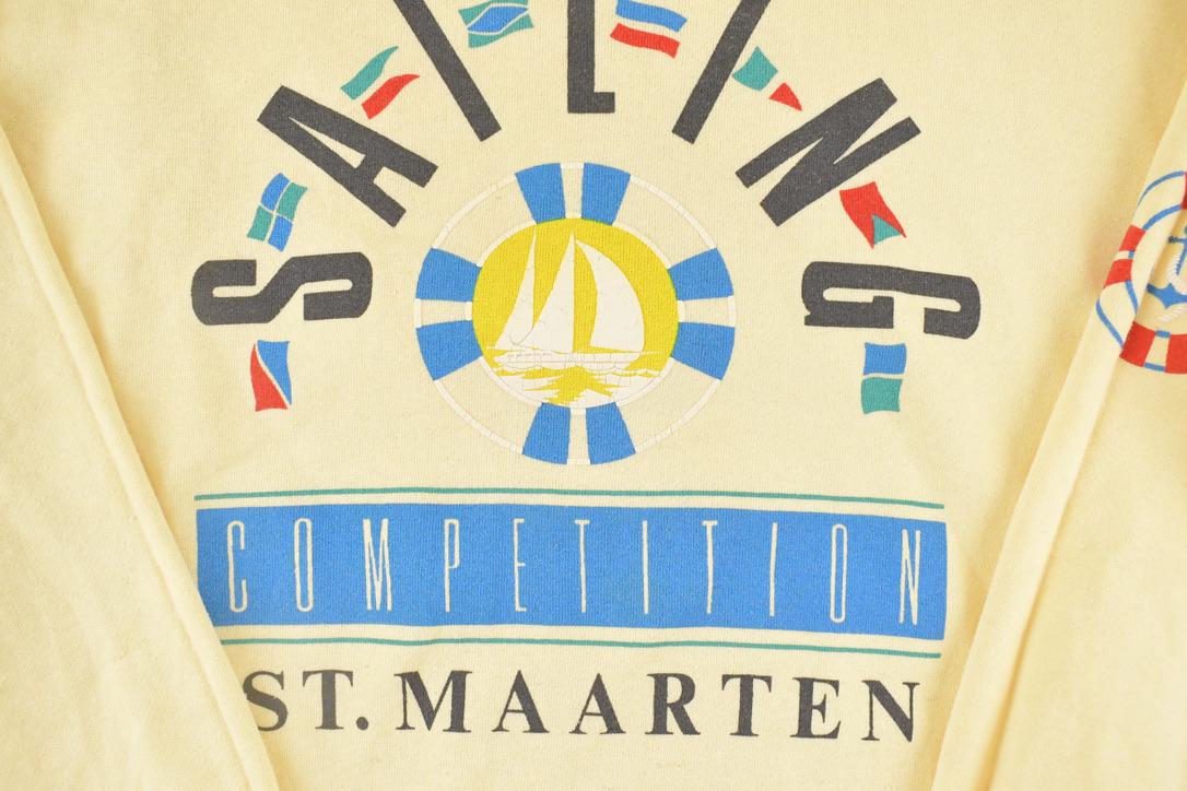Vintage 1980s ST Maarten Sailing Competition Souvenir Crewneck Sweatshirt Men's L / 80's Tourist Vacation Graphic Sweater from propervintagecanada