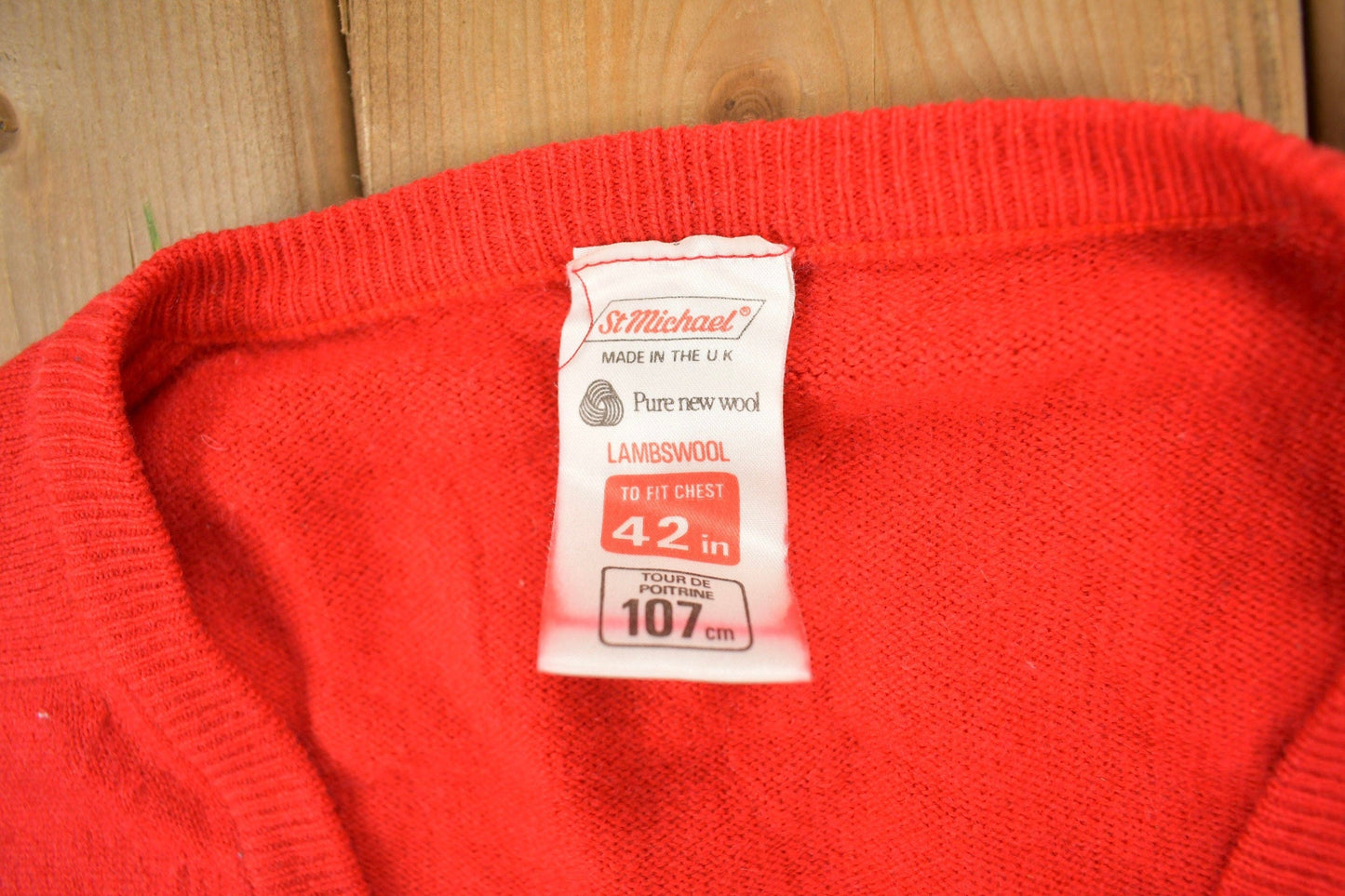 Vintage 1980s St Michael Pure New Wool Knit V-Neck Sweater Men's Large from propervintagecanada