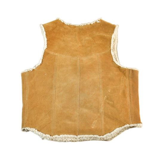 Vintage 1980s Steer Brand Western Leather Sherpa Lined Vest Jacket Men's Large from propervintagecanada