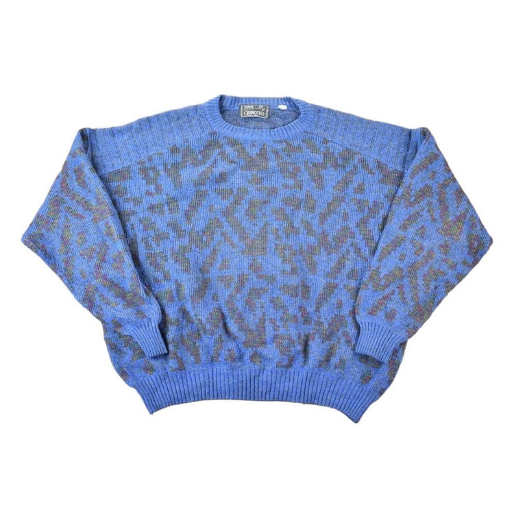 Vintage 1980s Stitch Fred Knit Abstract Pattern Crewneck Sweater By Frederic Homs Mens XL from propervintagecanada