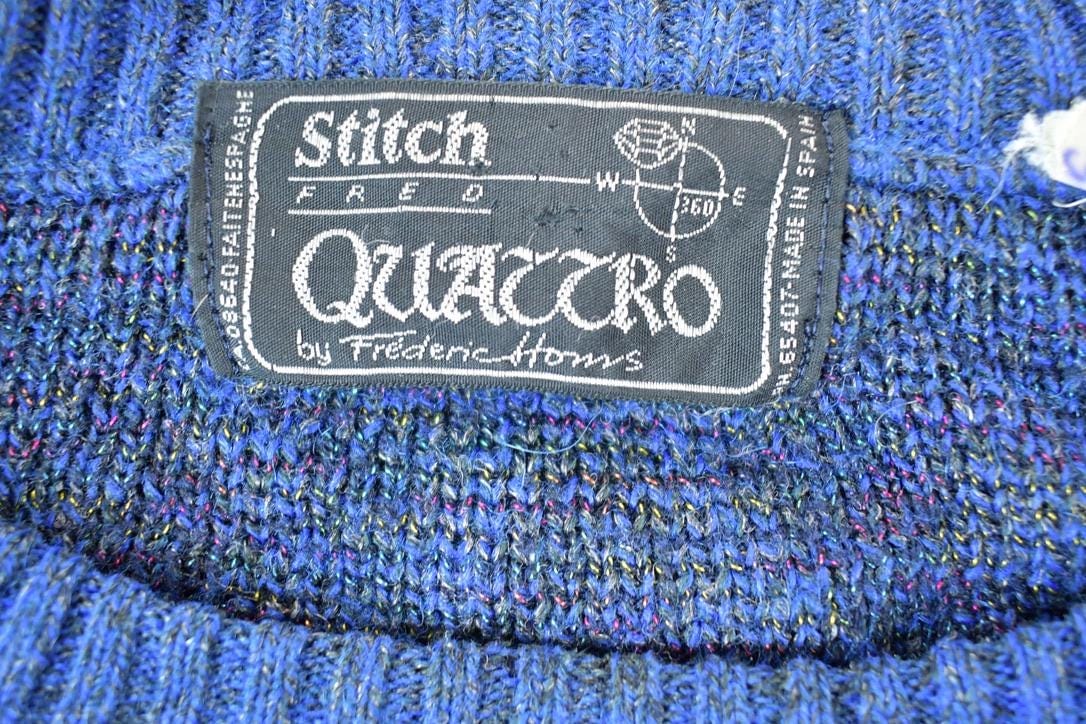 Vintage 1980s Stitch Fred Knit Abstract Pattern Crewneck Sweater By Frederic Homs Mens XL from propervintagecanada