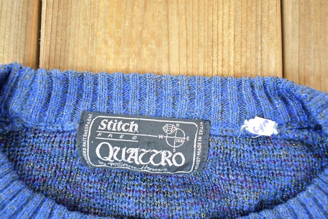 Vintage 1980s Stitch Fred Knit Abstract Pattern Crewneck Sweater By Frederic Homs Mens XL from propervintagecanada