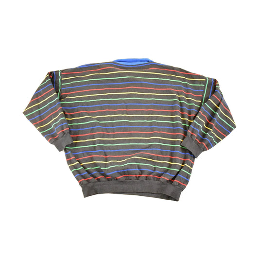 Vintage 1980s Striped Quarter Button Souvenir Crewneck Sweatshirt Men's XL from propervintagecanada