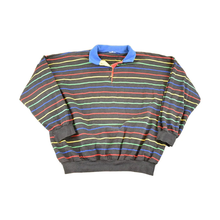 Vintage 1980s Striped Quarter Button Souvenir Crewneck Sweatshirt Men's XL from propervintagecanada