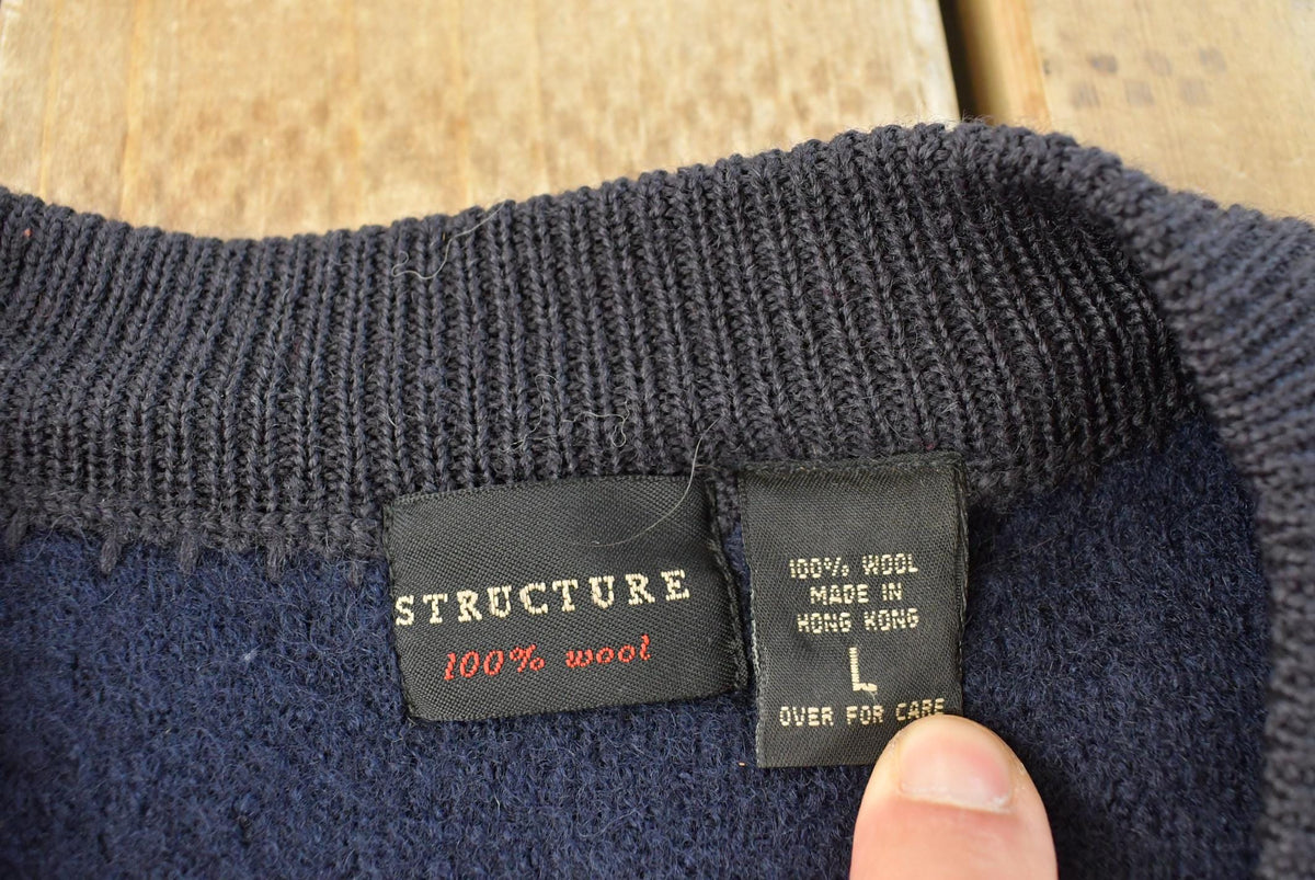 Vintage 1980s Structure Wool Knit Cardigan Sweater Jacket Men's XL / Made in Hong Kong / 80s Streetwear / Pockets from propervintagecanada