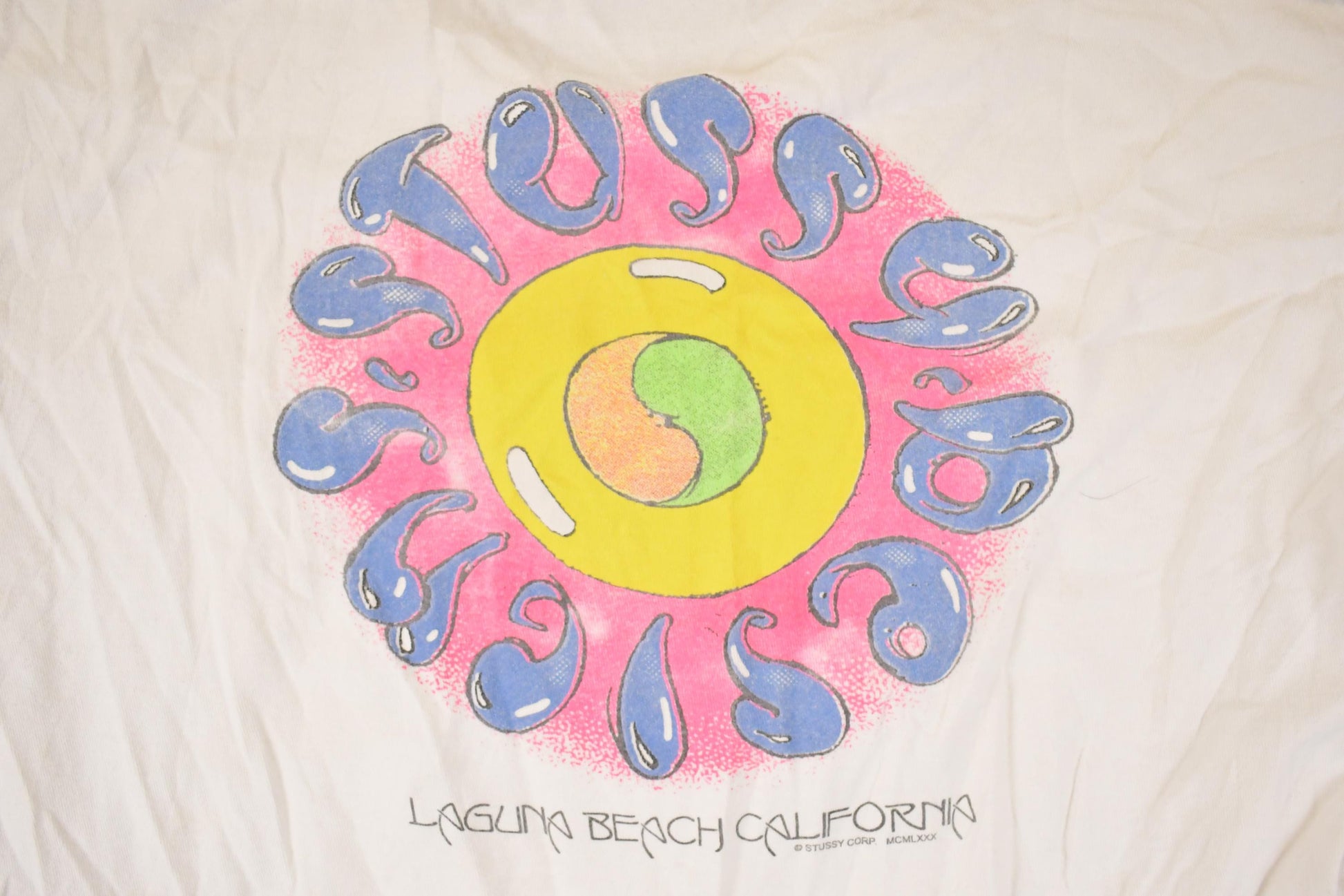 Vintage 1980s Stussy Laguna Beach California Graphic Print Surfing Shirt Men's L from propervintagecanada