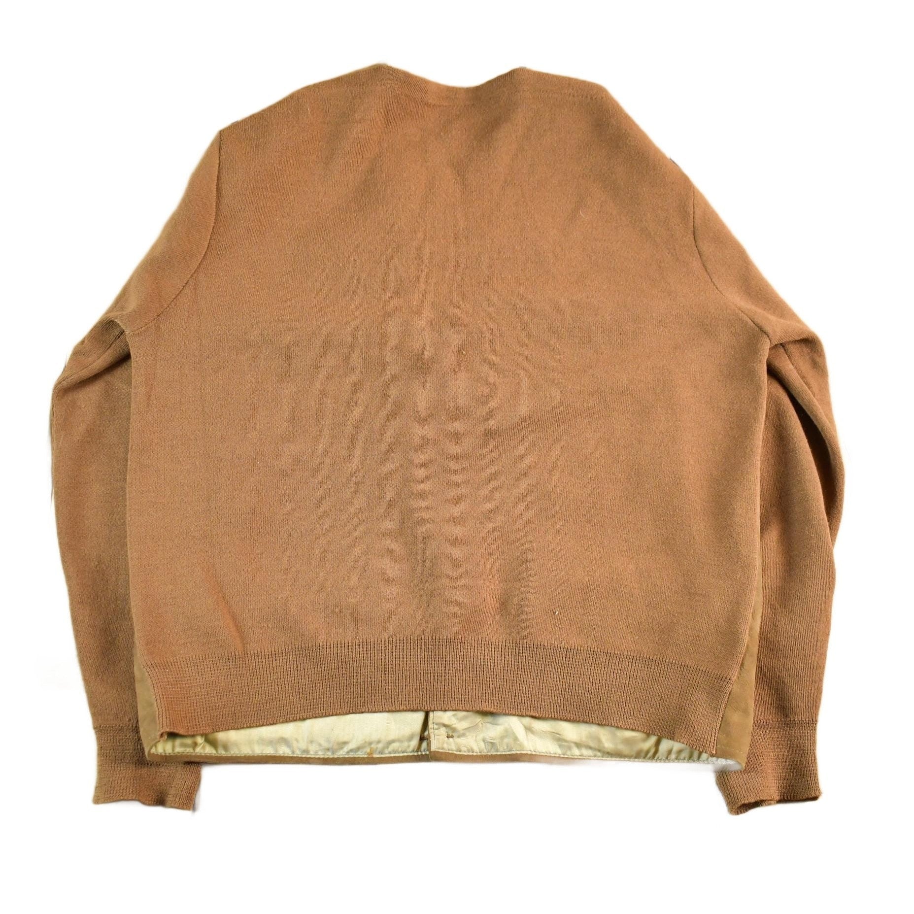 Vintage 1980s Suede Leather Knit Cardigan Sweater Men's Small from propervintagecanada
