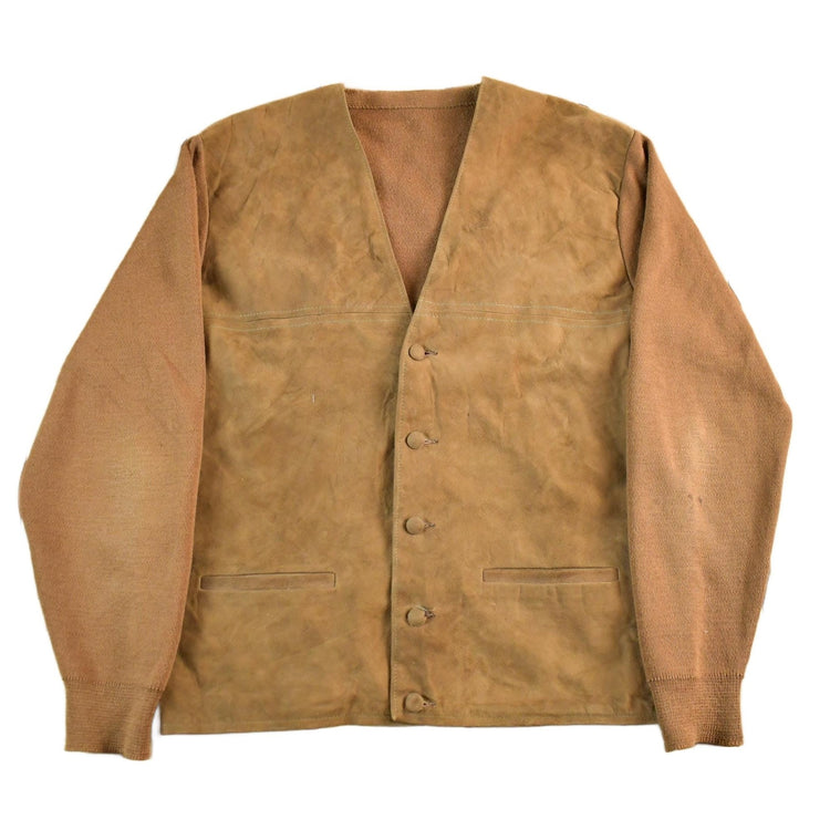 Vintage 1980s Suede Leather Knit Cardigan Sweater Men's Small from propervintagecanada