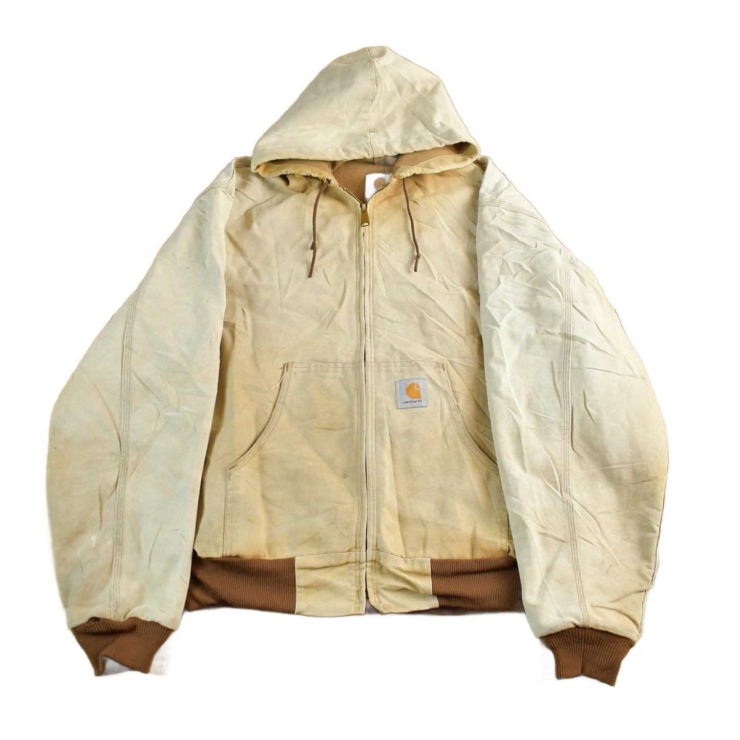 Vintage 1980s Sun Faded Carhartt Canvas Hooded Jacket Men's XL from propervintagecanada