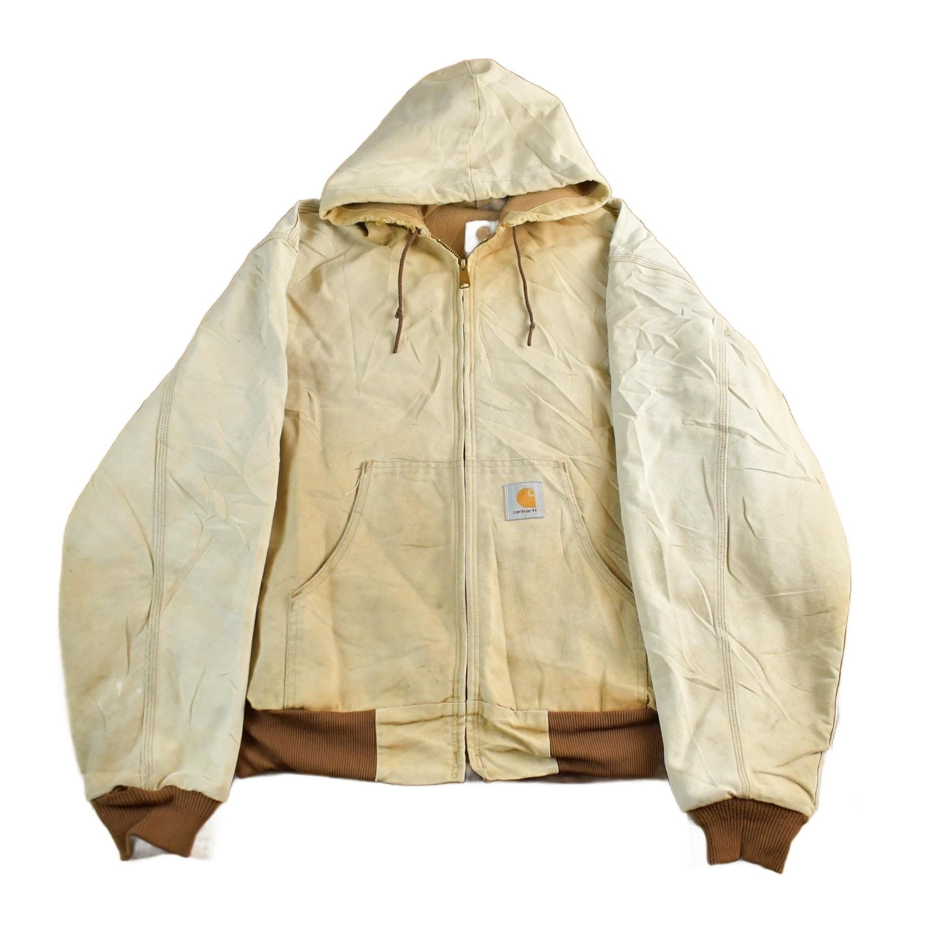 Vintage 1980s Sun Faded Carhartt Canvas Hooded Jacket Men's XL from propervintagecanada