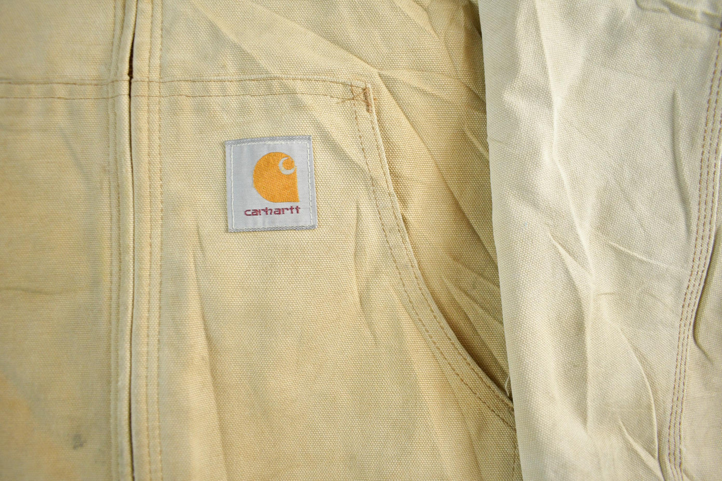 Vintage 1980s Sun Faded Carhartt Canvas Hooded Jacket Men's XL from propervintagecanada