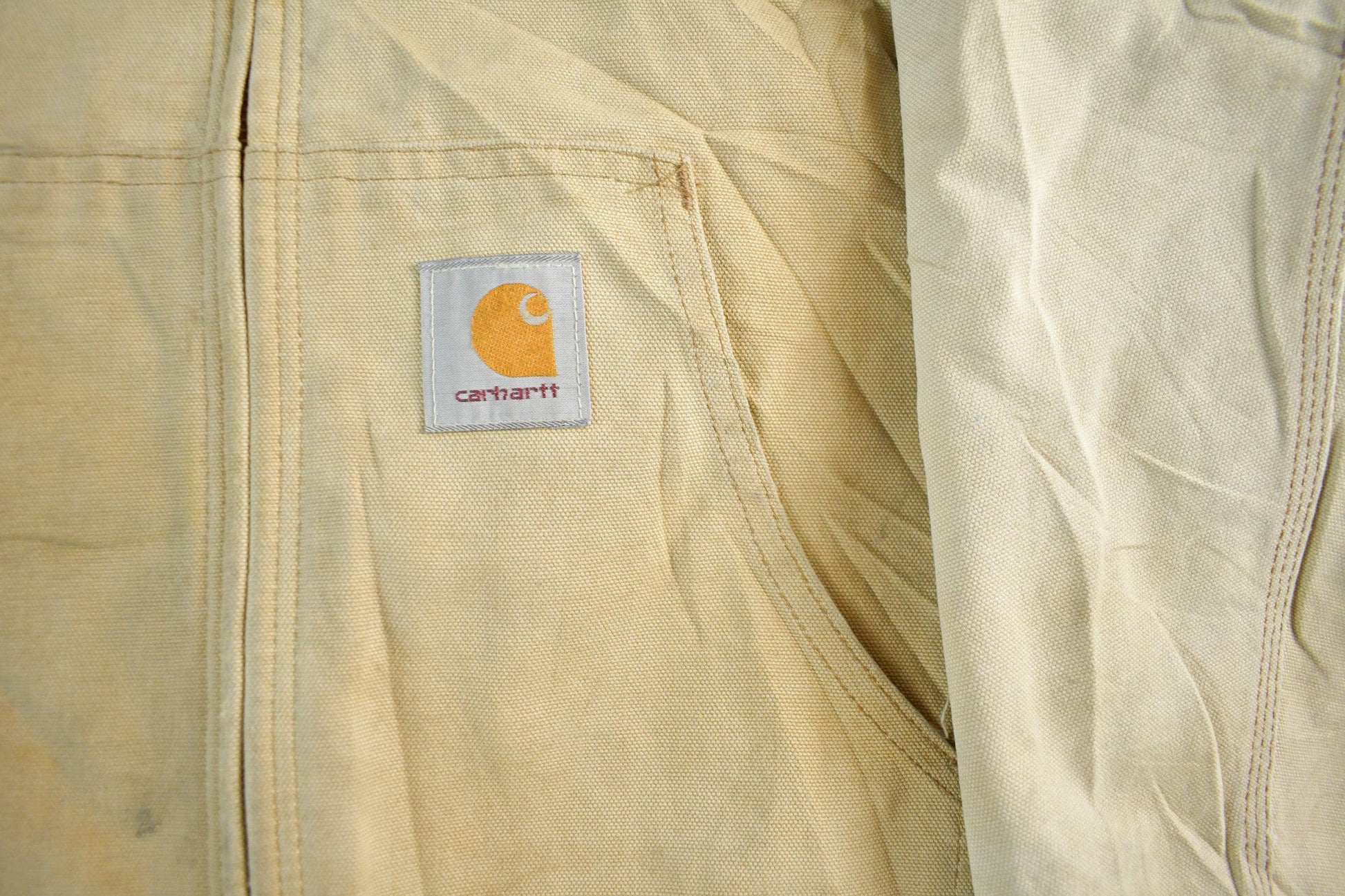 Vintage 1980s Sun Faded Carhartt Canvas Hooded Jacket Men's XL from propervintagecanada