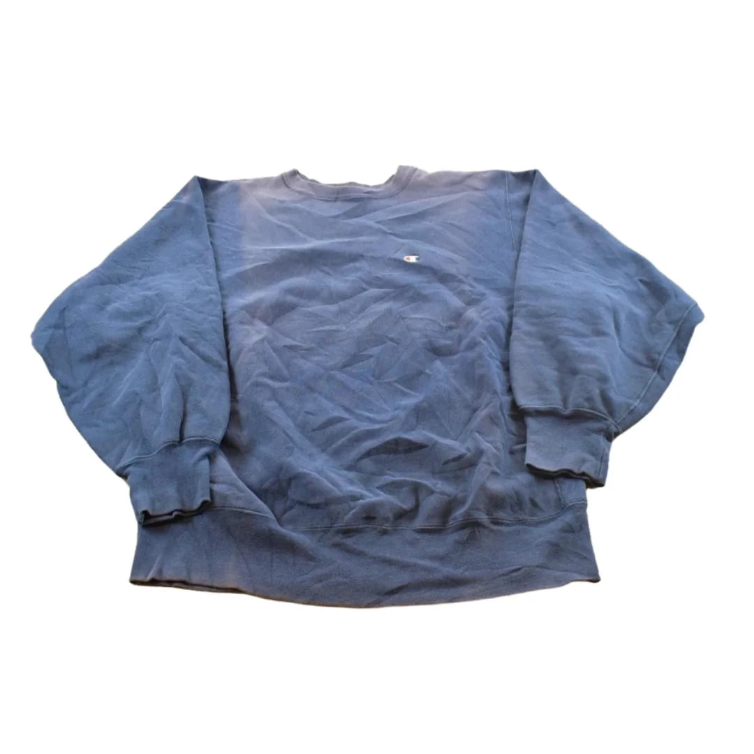 Vintage 1980s Sun Faded Champion Blank Blue Reverse Weave Warm Up Sweatshirt Men's L / Made in USA / 80s Streetwear from propervintagecanada