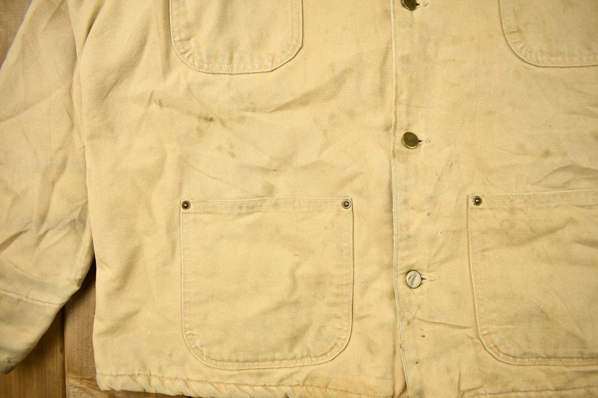 Vintage 1980s Tan Carhartt Chore Coat Men's Large from propervintagecanada