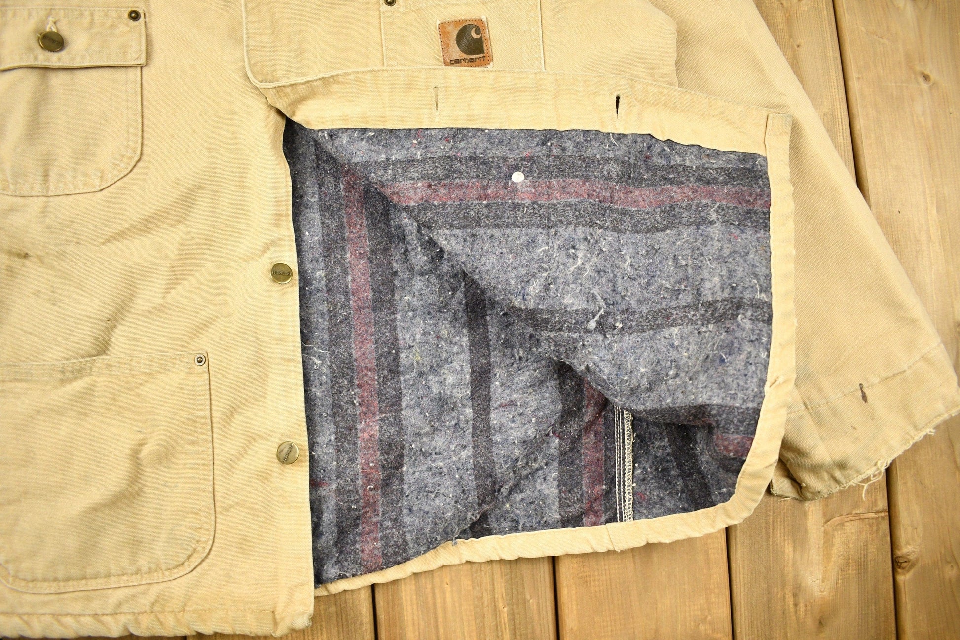 Vintage 1980s Tan Carhartt Chore Coat Men's Large from propervintagecanada