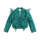 Vintage 1980s Teal Suede Fringe Jacket from propervintagecanada