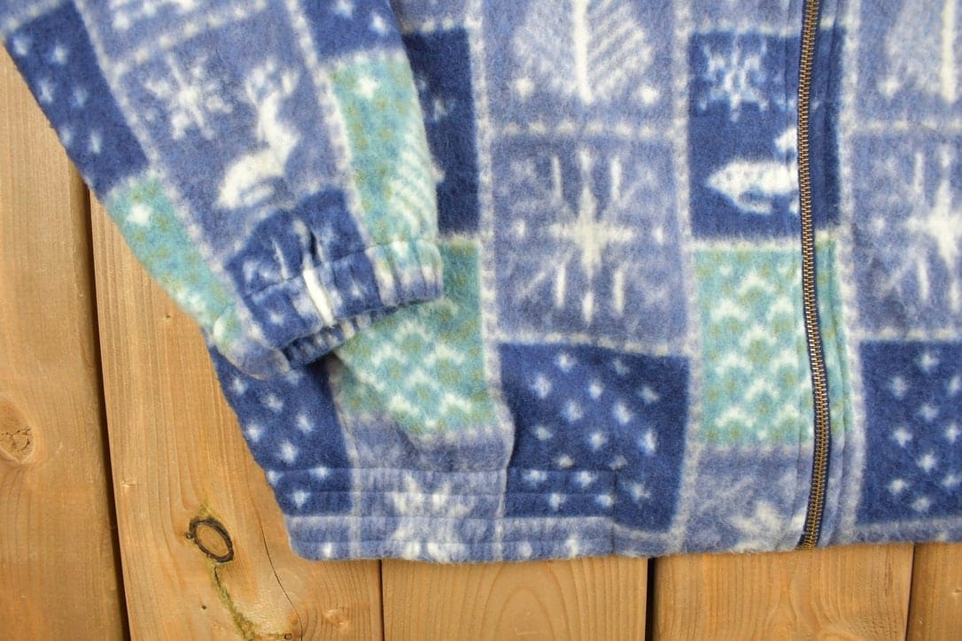 Vintage 1980s Teddi All Over Print Full Zip Fleece Sweater Men's Large from propervintagecanada