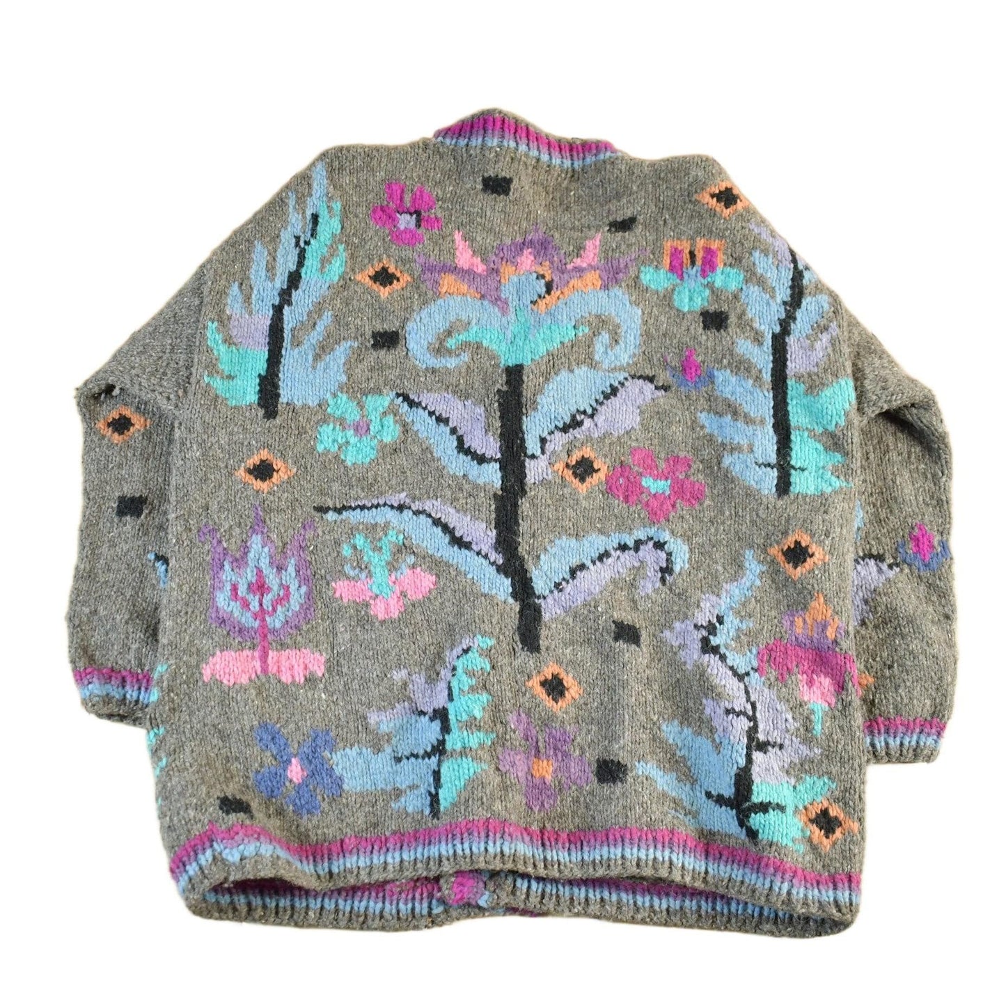 Vintage 1980s Tejidos Otavalo Wool Hand Knit Cardigan Sweater Men's L from propervintagecanada