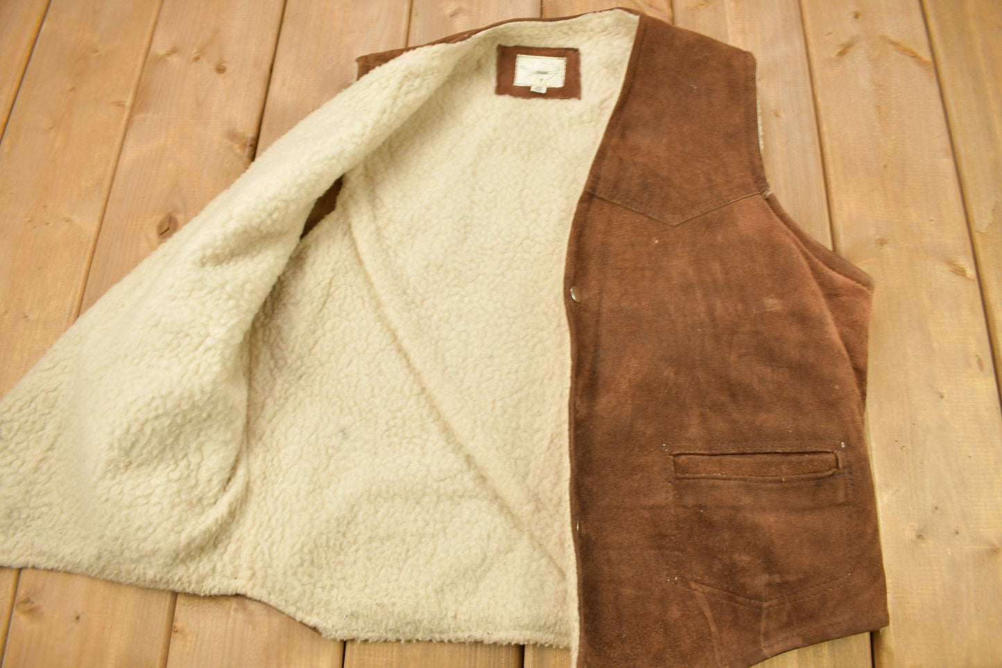 Vintage 1980s Texco Sherpa Lined Denim Button Up Vest Men's Large from propervintagecanada