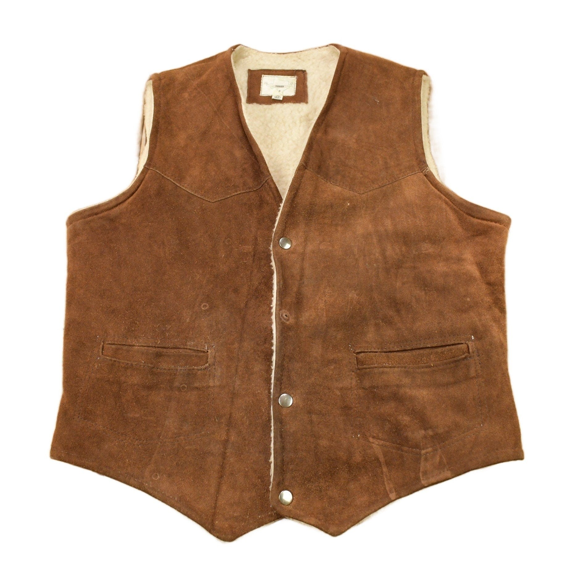 Vintage 1980s Texco Sherpa Lined Denim Button Up Vest Men's Large from propervintagecanada