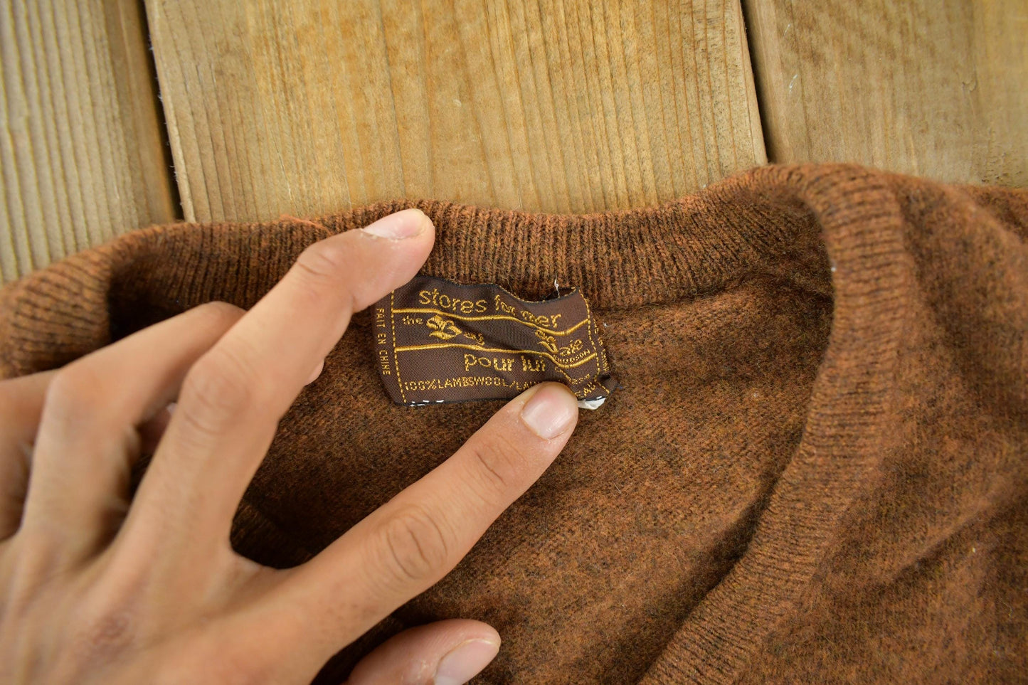 Vintage 1980s The Bay Wool V Neck Pullover Knit Sweater Men's Small from propervintagecanada