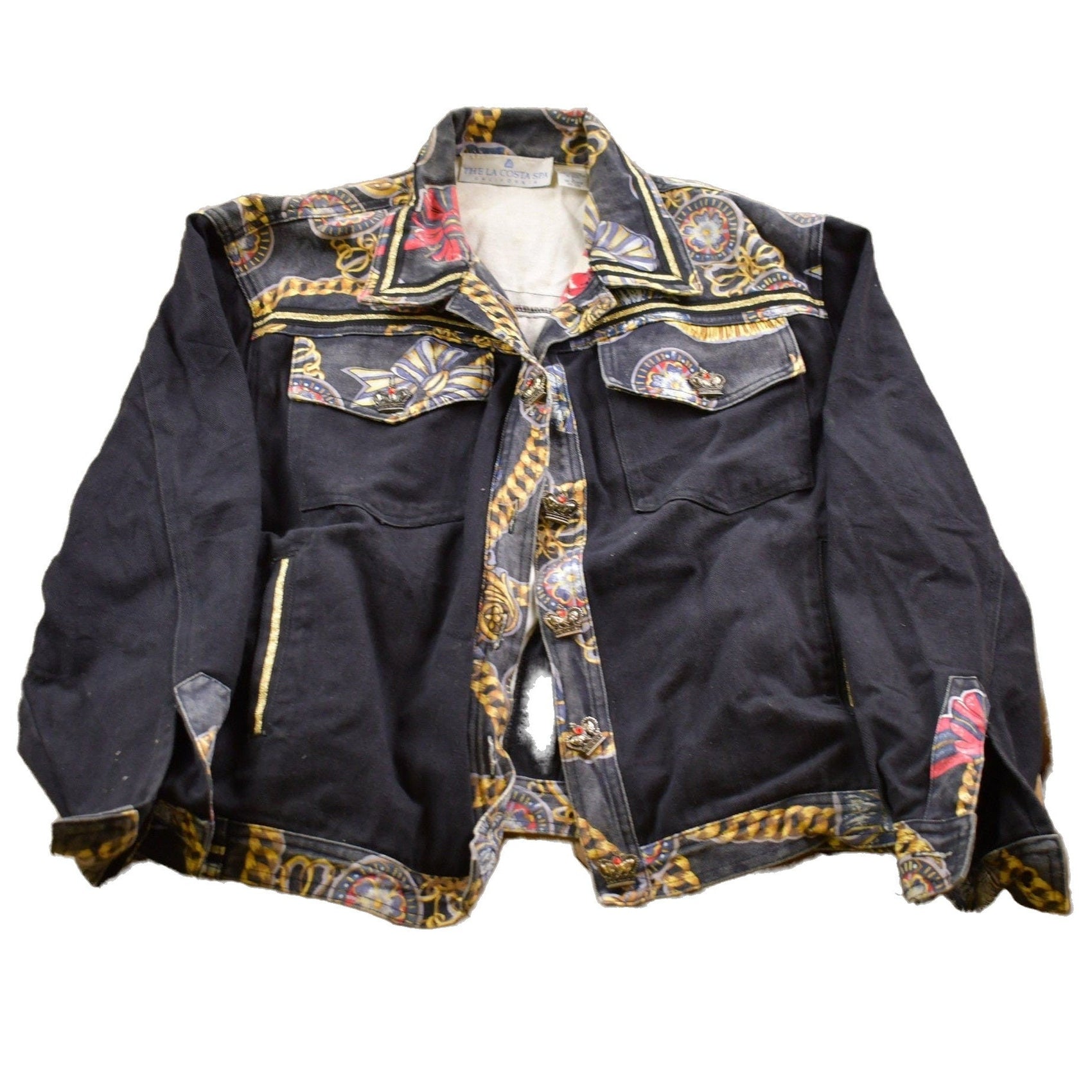 Vintage 1980s The La Costa Spa Jewelry Graphic Denim Jean Jacket Women's M from propervintagecanada
