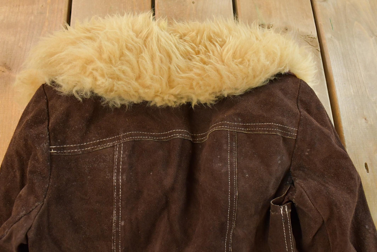Vintage 1980s The Tannery Shearling Suede Leather Coat Women's S from propervintagecanada