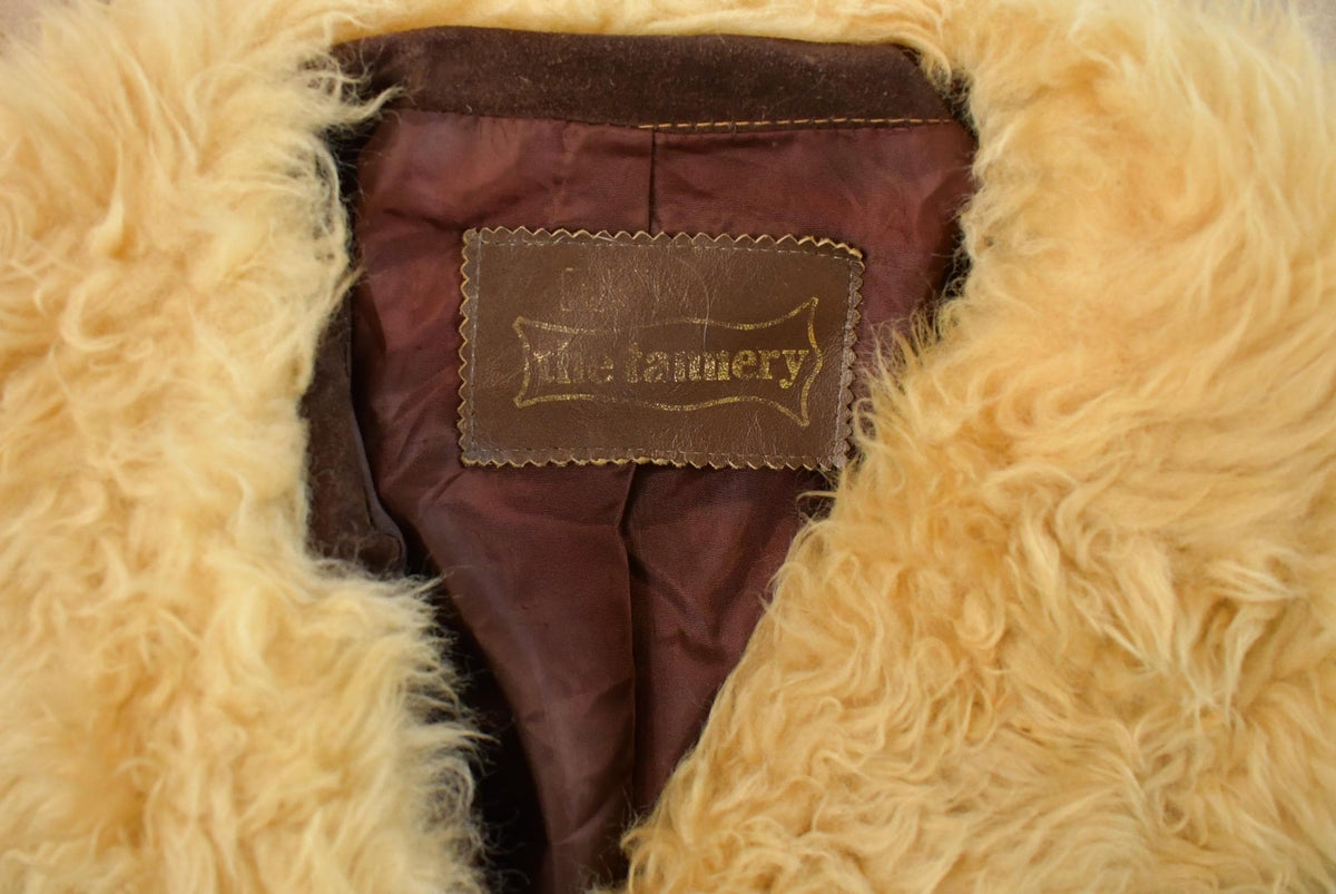 Vintage 1980s The Tannery Shearling Suede Leather Coat Women's S from propervintagecanada